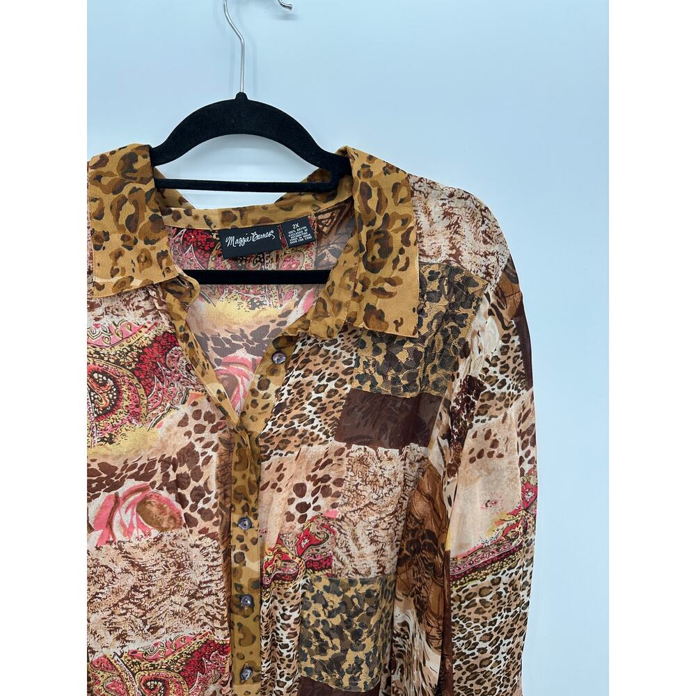 Maggie Barnes Womens Boho Chic Button Front Shirt Sz 2X Sheer Western Animal - Picture 5 of 6
